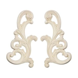 2Pcs Unpainted Wood Carved Onlay Appliques, 7.9"x3.9" Wooden Decor Funiture Decal Corner Sticker for Furniture Door Cabinet
