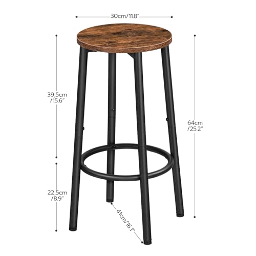 Bar Stools, Set of 2 Bar Chairs, Kitchen Round Height Stools with Footrest, Breakfast Bar Stools, Sturdy Steel Frame, for Dining