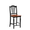 CHS-BLK-W Chelsea Counter Height Barstools - Slat Back Wooden Seat Chairs, Set of 2, Black & Cherry