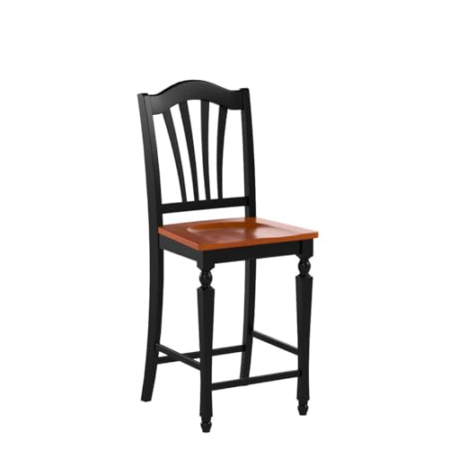 CHS-BLK-W Chelsea Counter Height Barstools - Slat Back Wooden Seat Chairs, Set of 2, Black & Cherry