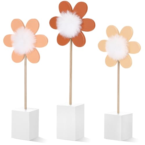 3 Pcs Daisy Nursery Shelf Decor Boho Daisy Table Centerpieces Wooden Flower Nursery Decor Bohemian Style Standing Tabletop