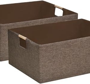 Collapsible Storage Box 16.9"x12.5"x7" with Wooden Handles | Foldable Organizer for Closet, Shelves, Toys & Cosmetics | Durable