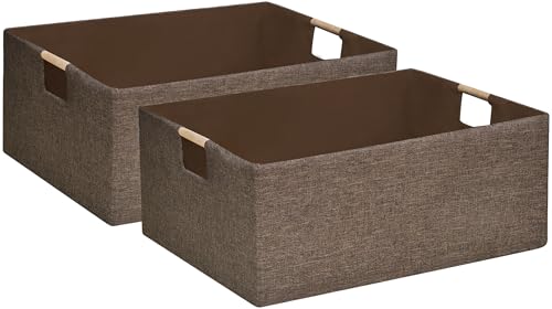Collapsible Storage Box 16.9"x12.5"x7" with Wooden Handles | Foldable Organizer for Closet, Shelves, Toys & Cosmetics | Durable