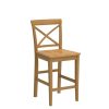 PBS-OAK-W Pub Counter-Height Bar Stool - Pub Height Kitchen Chairs, Set of 2, Oak