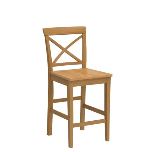 PBS-OAK-W Pub Counter-Height Bar Stool - Pub Height Kitchen Chairs, Set of 2, Oak