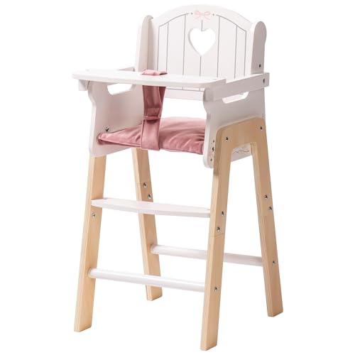 Wooden Baby Doll High Chair, Pink Wooden Baby Doll Chair for 18 Inch Dolls, Pretend Play High Chair Baby Doll Accessories, Small