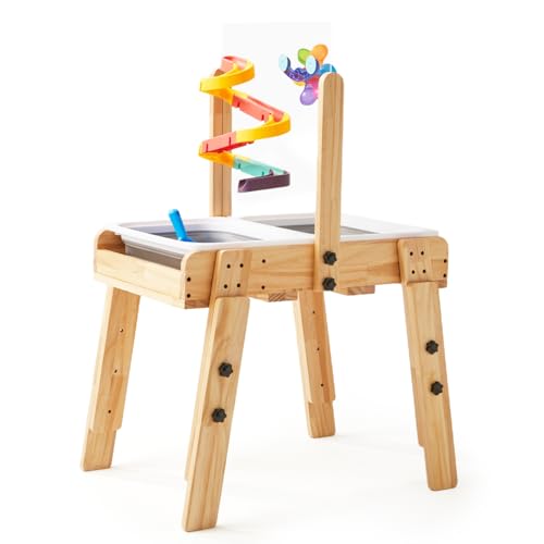 Sand and Water Table for Toddlers Ages 3+, Kids Wooden Sensory Activity Table with 2 Collapsible Storage Bins, Acrylic Painting