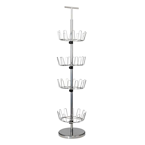 4-Tier Revolving Shoe Tree, Heavy-Duty Steel with Stabilized Base, Holds 24 Pairs of Shoes, Great for Most Styles, Chromelike