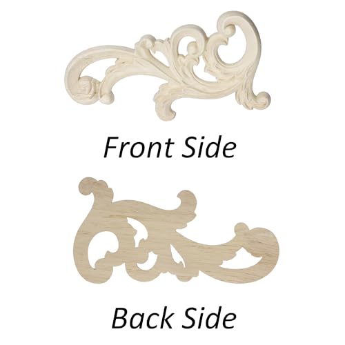 2Pcs Unpainted Wood Carved Onlay Appliques, 7.9"x3.9" Wooden Decor Funiture Decal Corner Sticker for Furniture Door Cabinet