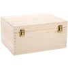 Extral Large Unfinished Wooden Box, 13 x 10 x 6.5 inch Natural Unfinished Pine Wood Box with Hinged Lid and Front Clasp for DIY