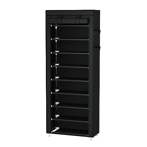 9 Tier Shoe Rack Organizer,Portable Shoe Shelf with Nonwoven Fabric Cover for Closet Hallway,Bedroom,Entryway,Black
