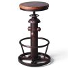 Vintage Swivel Bar Stool Industrial Coffee Kitchen Dining Chair Fire Hydrant Design Height Adjustable 24.8-30.7inch Solid Wooden