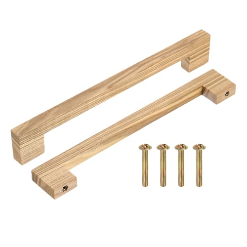 10Pcs Wood Drawer Pulls, 8 Inch Hole Center Square Wooden Drawer Pulls Cabinet Handles with Screws for Kitchen Dresser Wardrobes