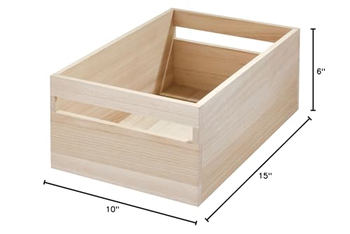 iDesign Paulownia Wood Collection Storage Bin with Handles, 15" x 10" x 6", Natural