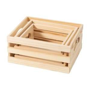 Set of 3 Rustic Wooden Nesting Crates with Handles, Decorative Wood Crates, Crate Box Wooden Storage Box for Kitchen, Office,