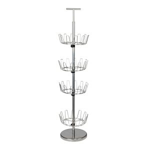 4-Tier Revolving Shoe Tree, Heavy-Duty Steel with Stabilized Base, Holds 24 Pairs of Shoes, Great for Most Styles, Chromelike