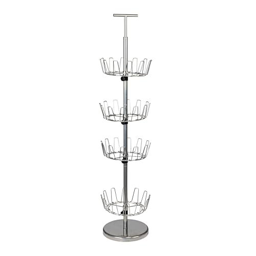 4-Tier Revolving Shoe Tree, Heavy-Duty Steel with Stabilized Base, Holds 24 Pairs of Shoes, Great for Most Styles, Chromelike