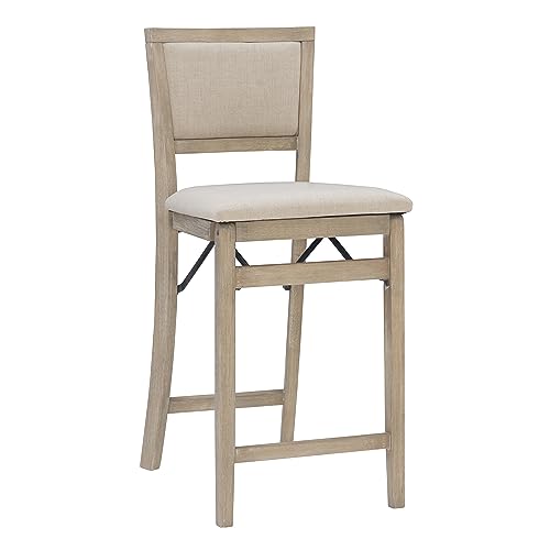 Keira Natural Rustic Wooden Folding Counter Stool with Beige Upholstered Seat and Back