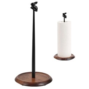 Paper Towel Holder Countertop, Cute Bunny Design - Natural Solid Wood Base with Iron Rod, Wooden Paper Towel Holder countertop