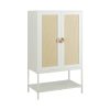 Natural Rattan Wardrobe Closet，Elegant Handle Bedroom Armoire with Aluminum Hanging Rod,Wooden Freestanding Wardrobe Armoires