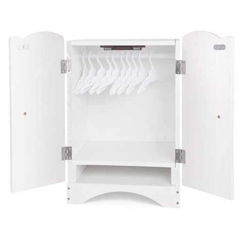 Wooden Baby Doll Closet, Wooden Furniture Armoire Dolls Wardrobe for Baby Doll Clothes Storage, Fit 12-16 Inch Doll Clothes,