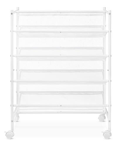 4-Tier Rolling Shoe Cart - Mesh & Metal - Holds up to 24 pairs of Shoes - Double Sided - White