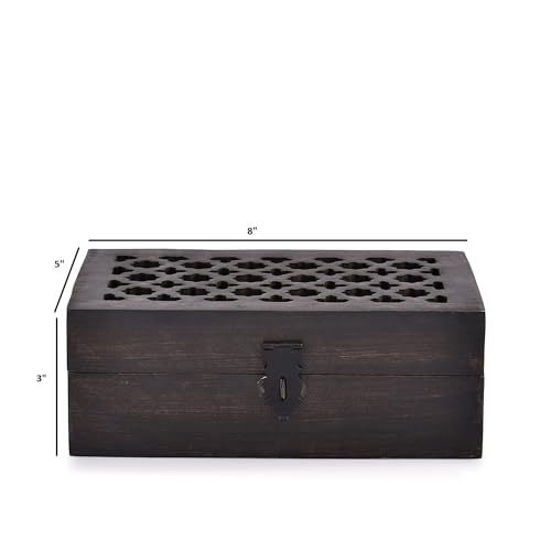 Mango Wood Decorative Wooden Box with Hinged Lid Ideal for Keepsakes, Trinkets, Jewelry and Other Stash (8" x 5" x 3")