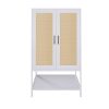 Wardrobe Closet,Rattan Bedroom Armoires with 2 Doors,Wooden Wardrobe Cabinet with Shelves and Hanging Rod for Clothes,White