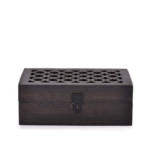 Mango Wood Decorative Wooden Box with Hinged Lid Ideal for Keepsakes, Trinkets, Jewelry and Other Stash (8" x 5" x 3")