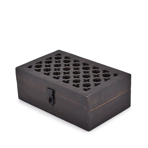 Mango Wood Decorative Wooden Box with Hinged Lid Ideal for Keepsakes, Trinkets, Jewelry and Other Stash (8" x 5" x 3")