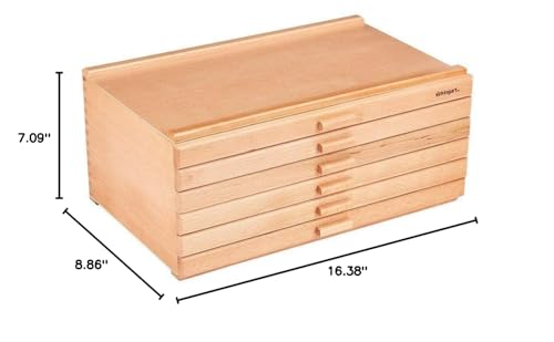 723N Wood 6-Drawer Artist SUPPLY STORAGE BOX, 15-3/4” W x 10” D x 6-1/2” H, Natural Finish, Storage for Art Materials including