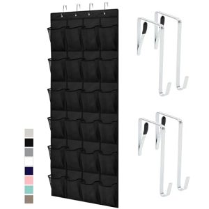 Over the Door Shoe Organizer, 24 Large Breathable Mesh Pockets, Space Saving Hanging Storage Holder, Closet Rack Hanger Holds Up