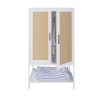 Wardrobe Closet,Rattan Bedroom Armoires with 2 Doors,Wooden Wardrobe Cabinet with Shelves and Hanging Rod for Clothes,White