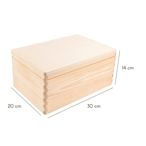 Large Wooden Storage Box with Hinged Lid | 11.8 x 7.87 x 5.51 inches (+-0.5) | Plain Unpainted Gift Box for Tool Toy Shoes