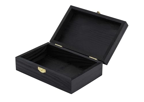 Black Wooden Keepsake Box with Gold Clasp - 6″ × 4″ × 2″ Painted Storage Case for Jewelry, Photos, Crafts & Gifts