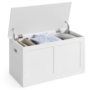 Storage Chest, Storage Trunk with 2 Safety Hinges, Storage Bench, Shoe Bench, Farmhouse Style, 15.7 x 31.5 x 18.3 Inches, for