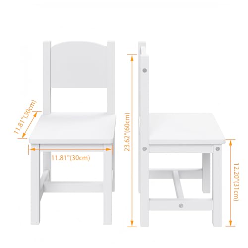 Toddler Wooden Chair Pair, Kids Furniture for Eating, Reading, Playing 2 Pack (White)