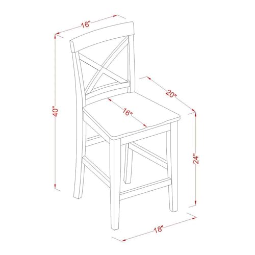 PBS-OAK-W Pub Counter-Height Bar Stool - Pub Height Kitchen Chairs, Set of 2, Oak