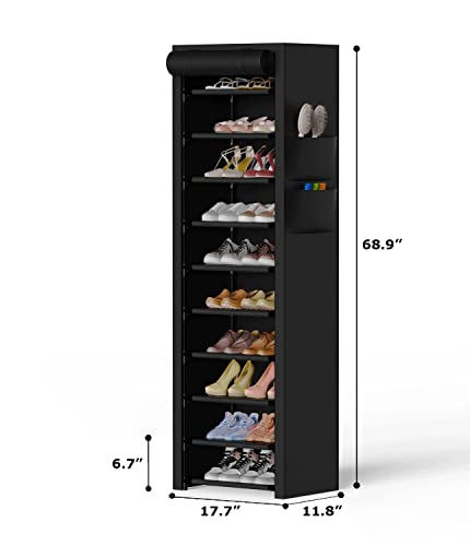 Vertical Narrow Shoe Rack Organizer Tall Shoe Rack for Closet Entryway 10 Tier Non-Woven Cover Shoe Shelf Holds 20-22 Pairs Free