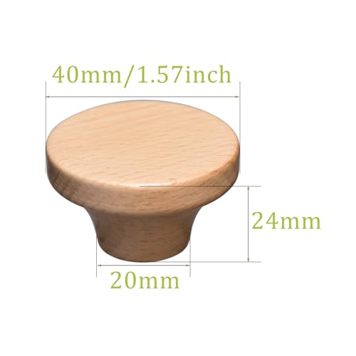 6Pcs Furniture Wooden Knobs Round Wood Single Hole Drawer Pulls 1.56inch Cabinet Knobs Hardware Handles for Dresser Wardrobes