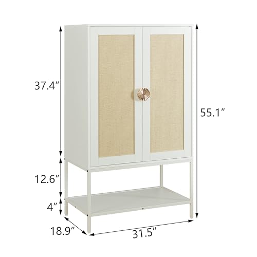 Natural Rattan Wardrobe Closet，Elegant Handle Bedroom Armoire with Aluminum Hanging Rod,Wooden Freestanding Wardrobe Armoires