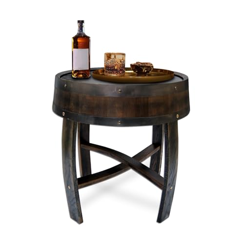 Medieval Retro Wine Barrel Design Coffee Table Wooden Round Creative End Table for Indoor Outdoor, 23" Brown Barrel Tables for