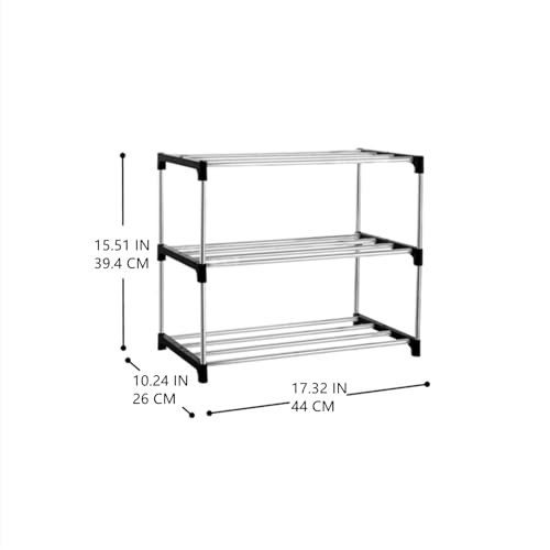 3-Tier Stackable Small Shoe Rack, Lightweight Shoe Shelf Storage Organizer for Entryway, Hallway and Closet(Black)