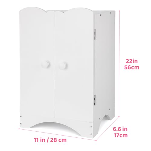 Wooden Baby Doll Closet, Wooden Furniture Armoire Dolls Wardrobe for Baby Doll Clothes Storage, Fit 12-16 Inch Doll Clothes,