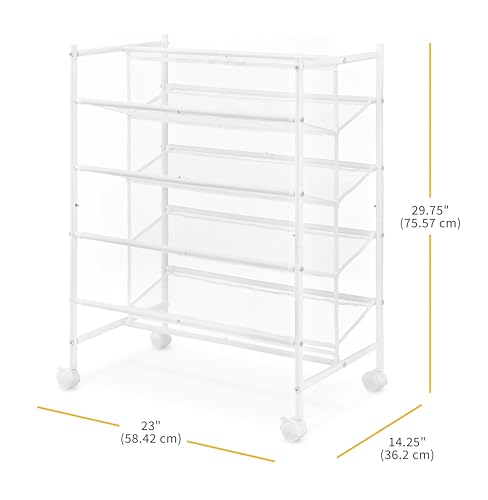 4-Tier Rolling Shoe Cart - Mesh & Metal - Holds up to 24 pairs of Shoes - Double Sided - White