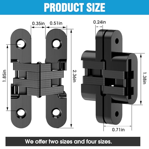 Invisible Door Hinge,180 Degree Heavy Duty Zinc Alloy Concealed Cabinet Hinges Silent Smooth Operation Supports 5KG/11lb for