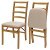 Stakmore Shaker Ladderback Wooden Folding Chairs with Padded Seats, Set of 2 - No Assembly Foldable Dining Chairs, Steel Folding