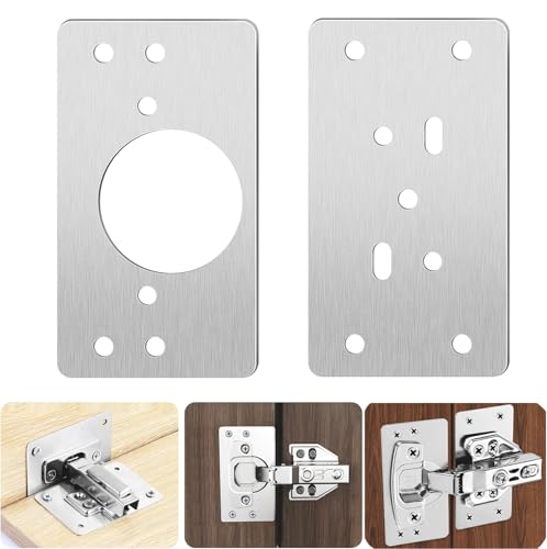Cabinet Hinges Repair Plate, Stainless Steel Brackets Kit, Kitchen Cupboard Door Mending Mount Replacement Plates Includes