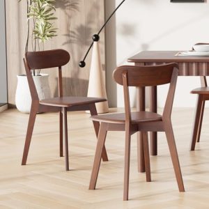 Solid Wood Dining Chairs Set of 2, Mid Century Modern Dining Room Chairs with Curved Backrest, Wooden Armless Kitchen Chairs for