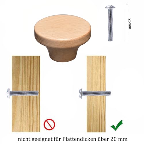 6Pcs Furniture Wooden Knobs Round Wood Single Hole Drawer Pulls 1.56inch Cabinet Knobs Hardware Handles for Dresser Wardrobes